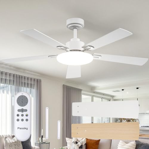 Passky Ceiling Fans with Lights, 52 inch Sleek Ceiling Fan with Light and Remote Control, 3CCT,...