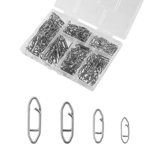 Tinoaly 200pcs Fishing Power Speed Clips(S:50, M:50, L:50, XL:50), High Strength Stainless Steel Quick to Change Lure Snap Tackle for Freshwater & Saltwater Fishing (Silver)