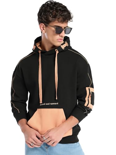Image of Bewakoof Heavy Duty 1.0 Men's Color Block Oversized Fit Full Sleeve Cotton Blend Hoodies