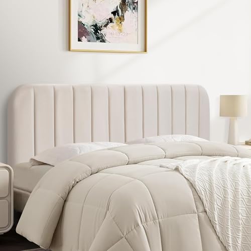 MastonHome Upholstered Headboard, Striped Interval Design, Adjustable Height, Metal Legs with...