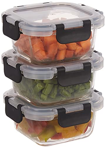 Amazon Brand - Solimo Borosilicate Container 350Ml- Set Of 3,Detachable Lid(Glass) - Transparent