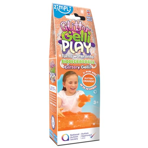 ZIMPLI - Glitter Gelli Play Orange, Magically turns water into thick, glittery goo, Play Tray Toys for Kids, Water Play, Certified Biodegradable
