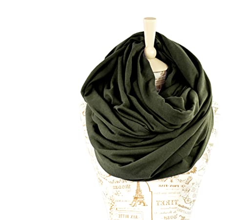 Chunky Oversized Jersey Infinity Scarf (Olive Green)