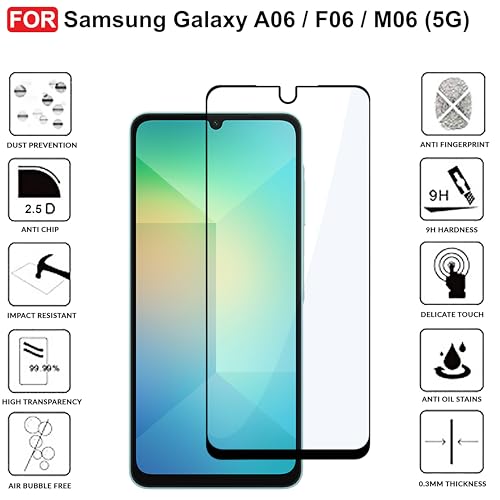 Image of CEDO Tempered Glass for Samsung Galaxy A06 (4G) / F06 (5G) / M06 (5G) | Screen Protector Full HD Quality Tempered Glass Anti-Scratch Edge to Edge Coverage with Easy Installation Kit (Black)