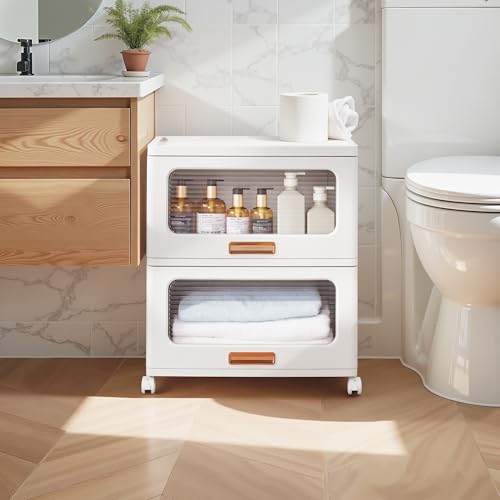 VECELO Plastic Storage Cabinet with Drawers, Stackable Storage Bins with Wheels, Waterproof Bathroom Storage Organizer, Multi-Tier Closet Storage for Bedroom, Living Room, Kitchen, Large 1-Tier by VECELO - Image 4
