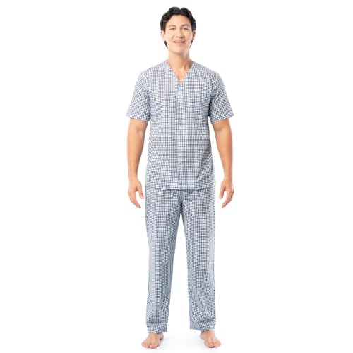 Image of Fruit of the Loom Men's Broadcloth Short Sleeve Top and Long Pants Pajama Set