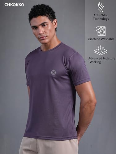 Image of CHKOKKO Gym T Shirts for Men Workout Activewear Solid Quick Dry Sports Tshirt for man Breathable Lightweight Half Sleeve Regular Fit Round Neck Running Boys T Shirt