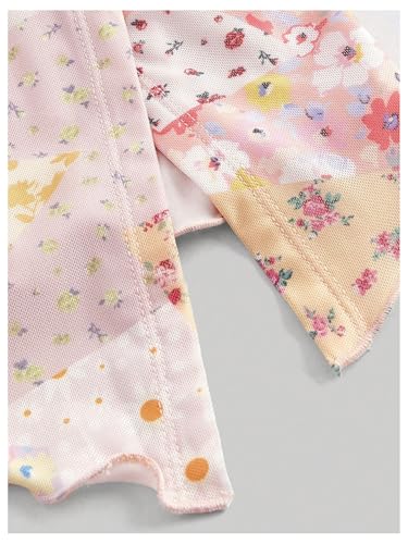 WDIRARA Girl's Boho Floral Print Strapless Mesh Tube Top Split Hem Sleeveless Bandeau Crop Tops3