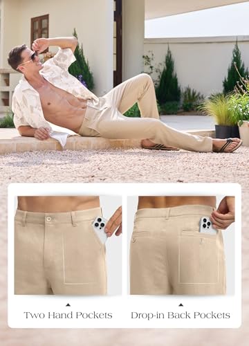 Image of Willit Men's Linen Pants Casual Linen Dress Pants Beach Summer Lightweight Trousers 28 inch 30 inch 32 inch