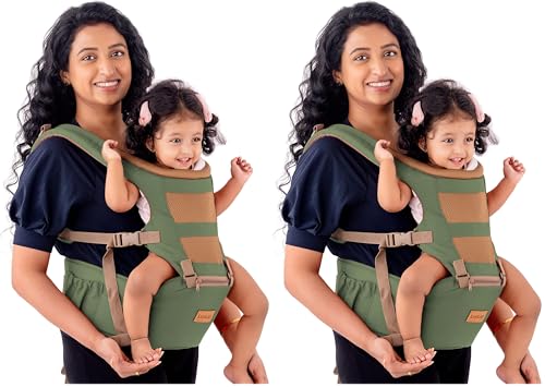 Image of LuvLap Royal Hip Seat Baby Carrier with 4 Carry Positions, Baby Carrier with Hip seat for 6 to 24 Months Baby, Adjustable New-Born to Toddler Carrier, Max Weight Up to 15 Kgs (Green) (Pack of 2)