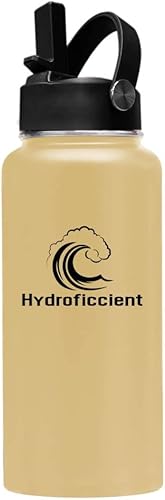 Hydroficcient Botella de agua deportiva de acero inoxidable con aislamiento al vacío de doble pared con tapa con pajilla 32 onzas amarillo otoñal