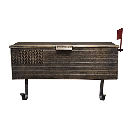 Image of Oakland Living AZ620-ANTIQUE-BRONZE Antique Bronze Patriotic Metal Outgoing Mail Flag and Newspaper Hangers Wall Mount Mailbox