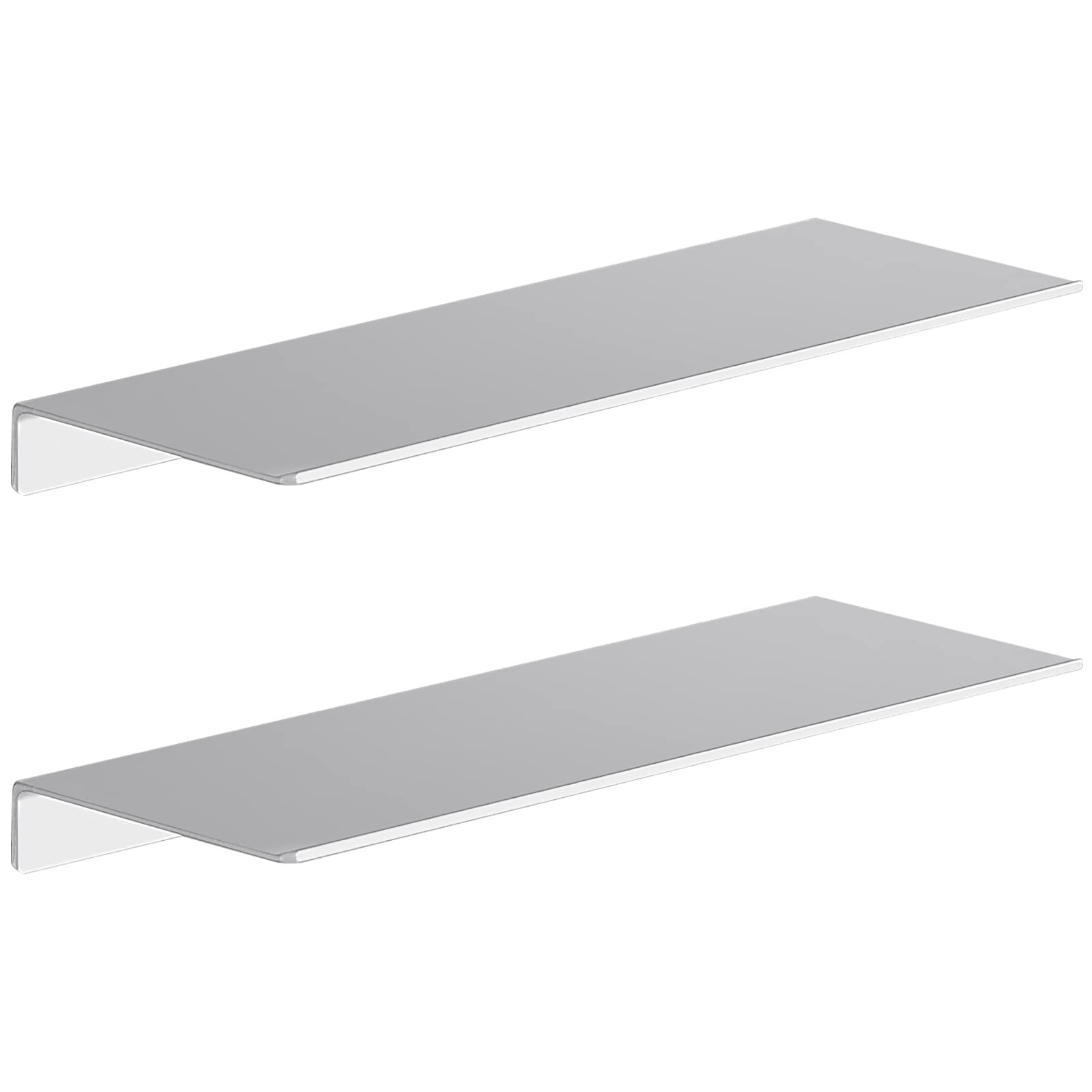 Danpoo Adhesive Floating Shelves for Wall Storage, Metal Wall Shelves for Living Room, Bathroom, Kitchen, 16” Display Shelves for Collectibles(Silver, 2 PCS)