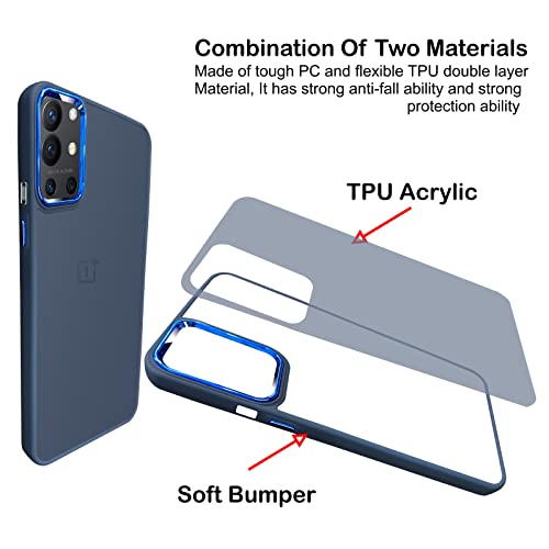 Image of A rtistque Frosted Translucent Back Cover Case for Oneplus 9R | Electroplated Chrome Ring | Raised Camera Edges for Protection | Smooth Sides TPU - Blue