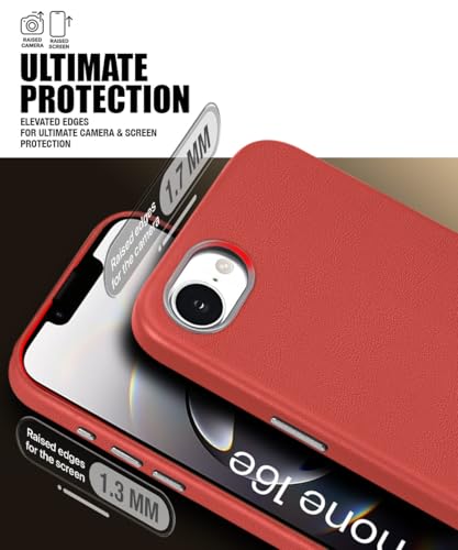 Image of WOW IMAGINE Back Cover for iPhone 16e | iPhone 17e | Shockproof Tough Leather Texture Hard Mobile Case | Ultra Slim Non-Slip Grip | Inner Velvet Fabric | Metal Camera Ring - Crimson Red