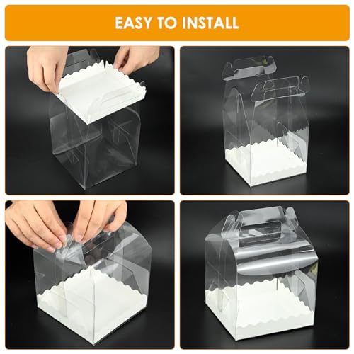 RAINPOP 10Pcs Transparent Cake Boxes, Square Plastic Baking Box Clear Cake Gift Box with Handle - Image 2