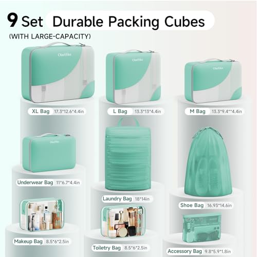 Image of 9 Set Packing Cubes for Travel, Gifts for Women Mom,Anti-Tearing Suitcase Organizer,OlarHike Vacation Essentials & Accessories for Cruise Ship
