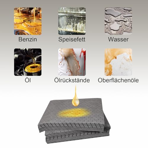 30 Stück Universelle Ölsaugtücher Ölbindematte Saugmatte Ölabsorbierende Matten für Werkstatt, Verschüttete Flüssigkeiten auf Öl und Wasserbasis