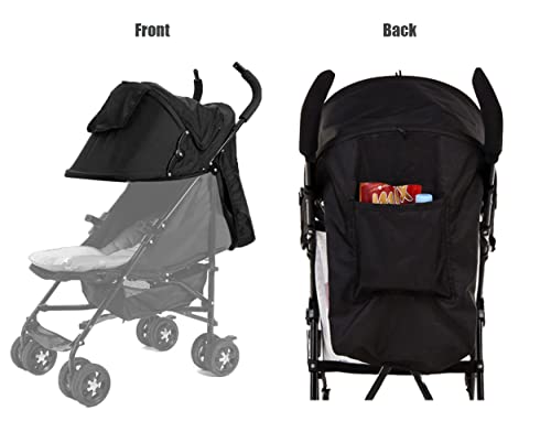 Pram Sun Shade Cover Baby Stroller Sun Shade Canopy Awning Pushchair Sunshade Sun Cover Universal Baby Buggy Sun Shade Parasol Umbrella with Pockets Mesh Window Adjustable Retractable - Image 2
