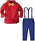 mintgreen Baby Junge Gentleman Anzug, Kinder Anzug Halloween Langärmelig Kleidungsset mit Fliege, Rot & Blau, 12-18 Monate, 80