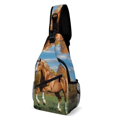 Running Brown Horse Crossbody Sling Backpack Casual Chest Bag Fanny Pack for Women Men Travel Hiking