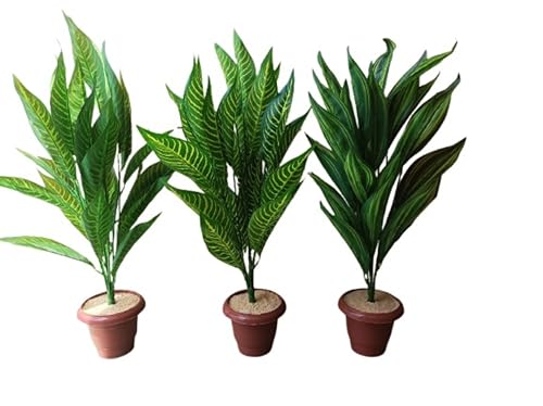 Image of Plastic Artificial Plant with 28 Long Leaves Green Bunch| Home & Decor Pack of 2 | 60 Cm Long