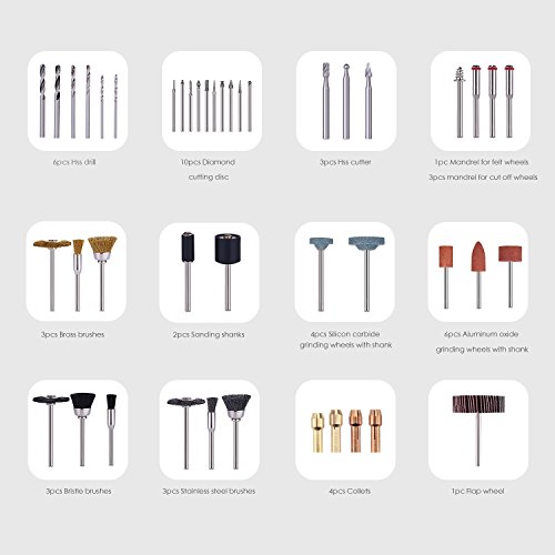 TACKLIFE Rotary Tool Accessories Kit 282 Pieces 1/8-inch Diameter Shanks Universal Fitment for Easy Cutting, Grinding, Sanding, Sharpening, Carving and Polishing-ART   O2C