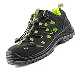 CANIS CXS Universe SOLAR S1P Professionelle Arbeitsschuhe Sicherheitsschuhe Herren Damen Sandalen Nubukleder Kevlar Anti-Pannen Schutz EN20345 HRO SRC metallfrei schwarz-grün; (Numeric_44)