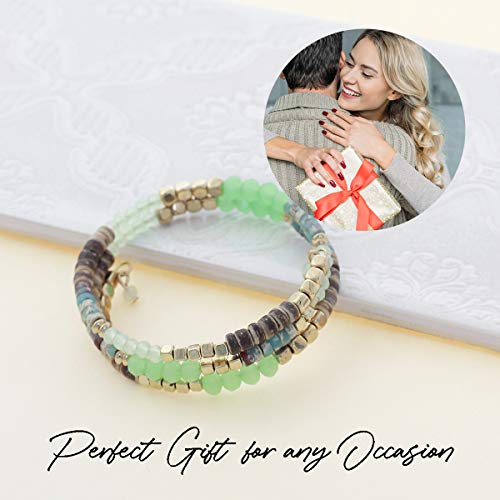 Multi-Layer Beaded Stackable Wrap Bracelets For Women – Bohemian Boho Bracelets – Multi Color Strand Statement Bangles – Comfortable Adjustable Memory Wire Fit (Pacific Opal Multi) #TOP4
