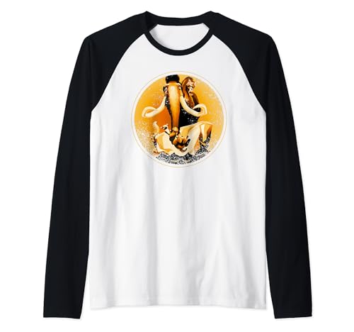 Ice Age Manfred Diego Sid and Scrat Sepia Raglan Baseball Tee, Black
