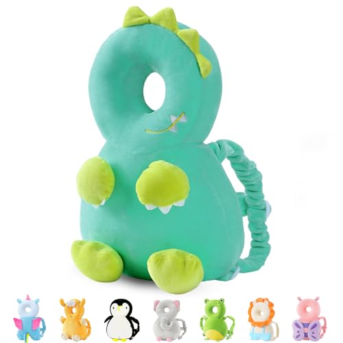 Image of JunNeng Baby Head Protector Backpack,Toddler Walker Fall Head Protection,Green Dinosaur B