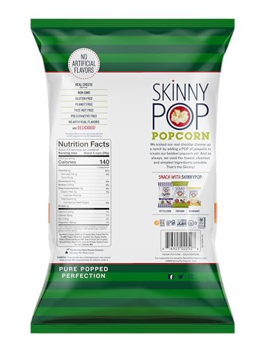 Image of SkinnyPop Cheddar Jalapeno, 4.4oz Grocery Size Bags, Skinny Pop, Healthy Popcorn Snacks, Gluten Free (Pack of 2)