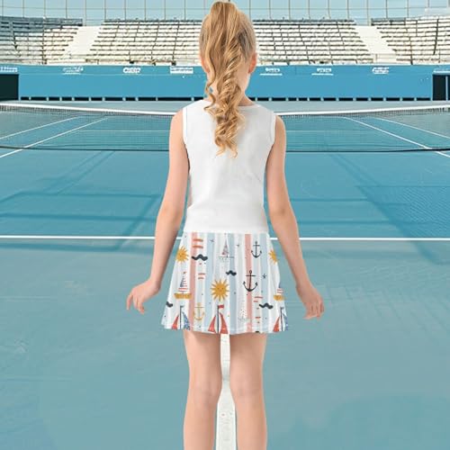 visesunny Girl's Golf Skirt Athletic Simple Striped Boat Pattern Tennis Skort Sport Activewear with Double Layer Pockets3