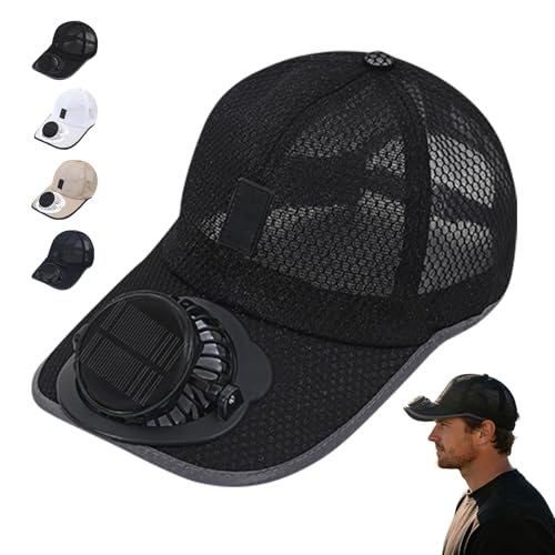 Baseballkappe mit Ventilator Kappe mit Solar-Ventilator USB Wiederaufladbare Solarventilator Helmschirm Verstellbar Schirmmütze Sonnenhut für Outdoor Camping Radfahren Angeln (Schwarz)