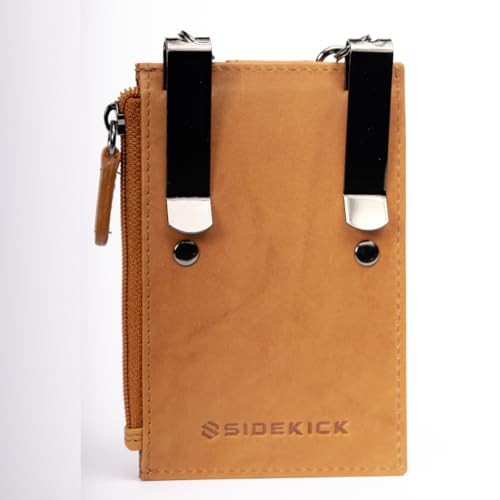 Image of Sidekick RFID Blocking Boot Wallet with Security Chain & Zipper Lock Genuine Leather Wallets for Men and Women, Travel Wallet, Minimalist Leather Card Holder, Antique Saddle