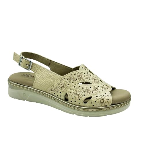 PITILLOS   Sandalia de piel,plantilla extraible,destalonada,tira al tobillo con hebilla,cuña baja, para: Mujer color: CREMA talla:40