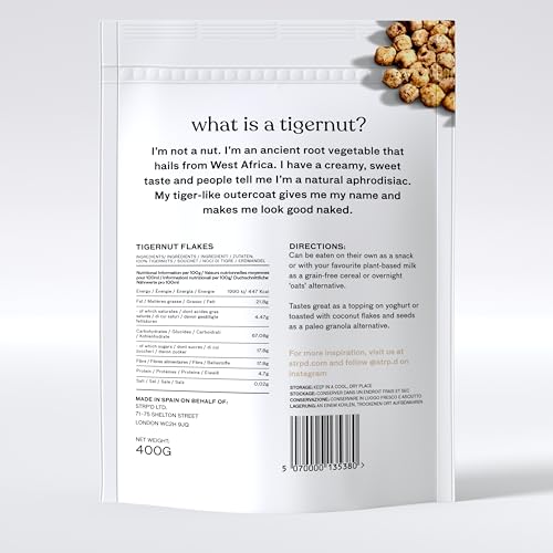 Strp’d Erdmandelflocken (400 g) | Gesunde Alternative Frühstückscerealien | Glutenfreie, nussfreie und getreidefreie Alternative zu Haferflocken | Ballaststoffreich | Vegan | Paläo | Natürlich süß