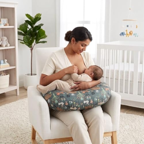 Image of ๐๐ข๐ฆ๐ ๐๐ฅ Nursing Pillow for Breastfeeding Newborn Baby | C-Shape Feeding Pillow with Removable Cotton Cover | Tummy Time, Propping & Sitting Support | Baby Feeding Pillow for Mother (Green Bhalu)