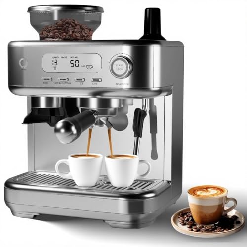 Image of Automatic Espresso Machine With Built-In Grinder, Steam Milk Frother, LCD Display, 78 Oz Removable Water Tank, For Cappuccino And Latte