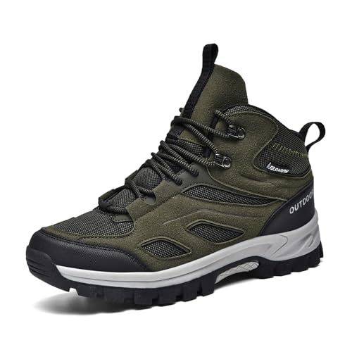 Men's Outdoor Lace-Up Hiking Shoes Fashion Round Toe Breathable Mesh Anti Slip Platform High top Trekking Trail Shoes