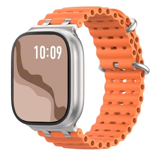 Astorgos Upgraded Ocean Band Compatible with Apple Watch Ultra 3/2/1 49mm S11/S10 46mm 9/8/7 45mm SE3/SE2/SE/6/5/4 44mm 3/2/1 42mm Metal Connector Breathable Sport Watch Strap Silver/Orange