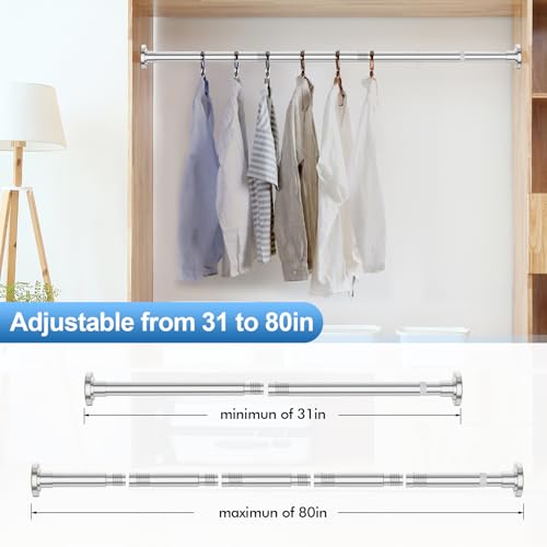 Image of CorkLatta Chrome Shower Curtain Rod 31 to 80 Inch,1 Inch Diameter Adjustable Spring Tension Curtain Rod No Drilling Stainless Steel Telescoping Rod,No Rust (Pack of 2)