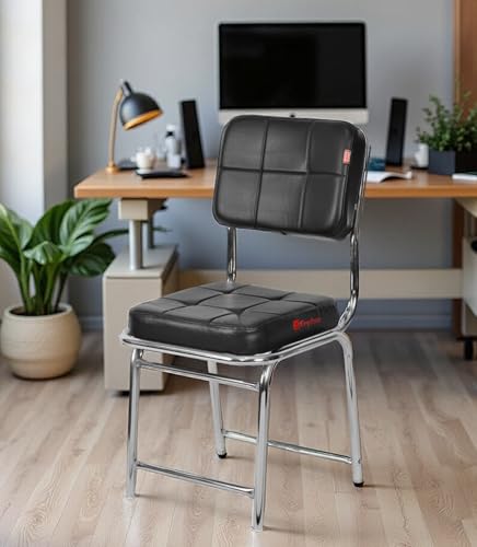 Image of Office Home Office Restaurant Hotel Dining Chair Ergonomic Dining Chair with Steel Chrome Polish and Leather seat Back (1, Black, Heavy 3)