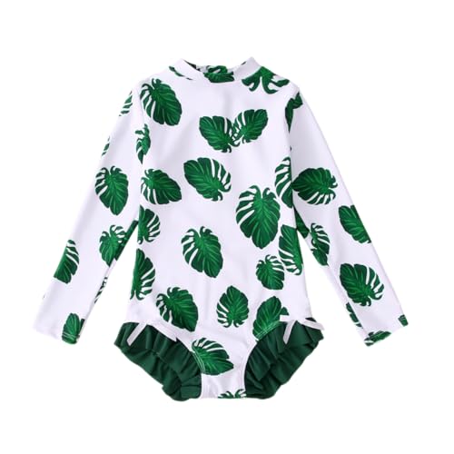 CM C&M WODRO Girls' Long Sleeve Zipper One Piece Swimsuit Kid Flower Print Rashguard Bathing Suit UPF 50+ Swimwear 7-12