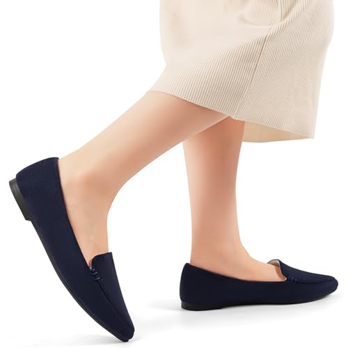 Image of MUSSHOE Pointed Toe Flats for Women, Comfortable Business Casual Work Shoes, Slip On Loafers with Arch Support, Office Walking Flats for All Day Standing