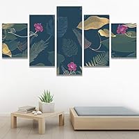 SIGNWIN 5 Panel Canvas Wall Art Modern Art Decorative Elements Fun Illustrations Leaves Multicolor Patterns for Home Decorations Ready to Hang - 60