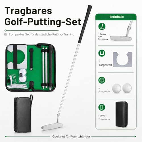 Uadme Putter Golf, Golfschläger, Golf Büro Set, mit Alu-Putter, Torständer aus Holz, Gummibällen und PVC-Tragetasche, für Indoor oder Outdoor Golftraining