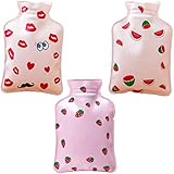 Goeielewe 3Pcs Mini Hot Water Bottle Bag/Hand Warmer, Light and Handy, Small Heat Up and Refreezable Cold Pack, Korea Style Cute Therapy Heating Pad Warming Pain Relief, Random Pattern (Pink)