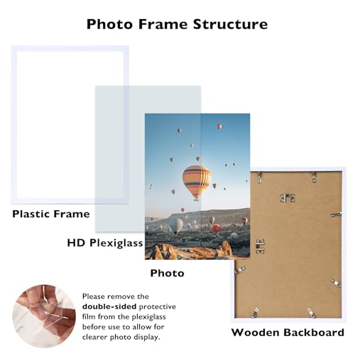 Image of JCJMY 10x14 inch Picture Frame, Horizontal and Vertical Formats for Wall Hanging, 10 x 14 Wall Gallery Poster Photo Frame with Shatter Resistant Plexiglass, White