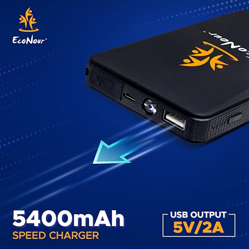 Image of EcoNour 400A Peak Jump Starter, 5400mAh Battery for 3.0L Gas Engines, 5V /2A USB Output, Includes Jump Clamp, 4-in-1 USB Cable, Home Adapter, and Bag | Compact & Lightweight | Black